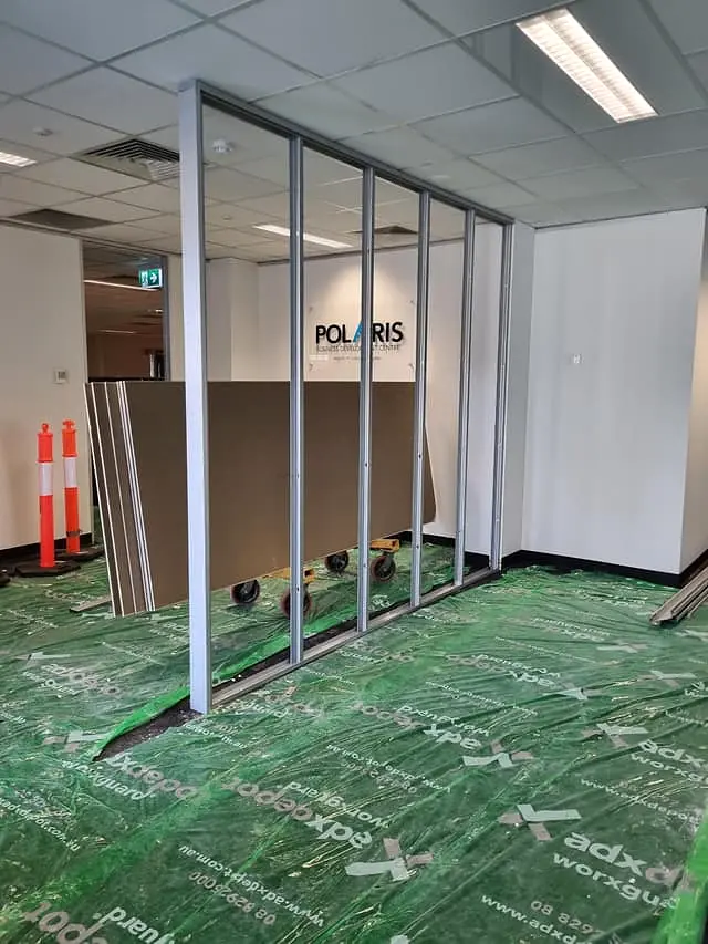 Steel partition framing on a commercial office fit-out